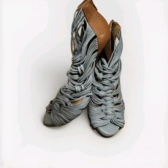 Gianni Bini Shoes - Gianni Bini Rigby Woven Leather Peep-Toe Heels Woman Shoes Light Blue Brown 7m